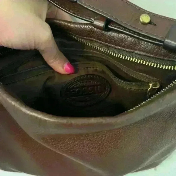 FOSSIL "Preston" Brown Pebbled Leather Expandable Crossbody - Picture 5 of 7